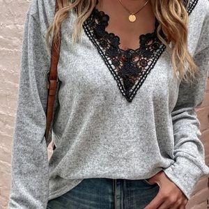 Guipure Lace Trim Drop Shoulder Tee